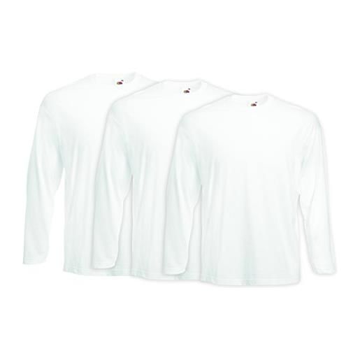 Fruit of the Loom value weight ls t t-shirt, bianco (bianco), large (taglia produttore: l) (pacco da 3) uomo
