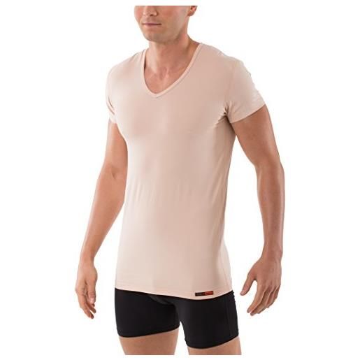 ALBERT KREUZ maglietta intima invisibile color carne/beige con maniche corte e scollo a v in cotone elasticizzato l