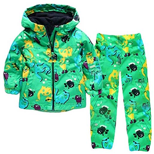 LvRao bambino impermeabile ragazza antipioggia giacca con cappuccio + pantaloni 2 pezzi set stampa animalier floreale (viola, 120)
