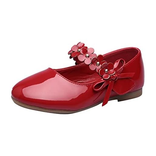 Dinnesis scarpe basse da ragazza, piccole in pelle, scarpe da ballo, scarpe da ragazza, scarpe da performance, colore: rosso, 7 anni
