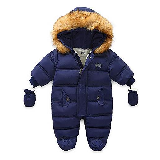 Geagodelia tuta da neve neonati cappotto invernale da bambini tuta da bambino tuta con cappuccio con cerniera pagliaccetto con stivaletti e guanti (blu, 9-12 mesi)