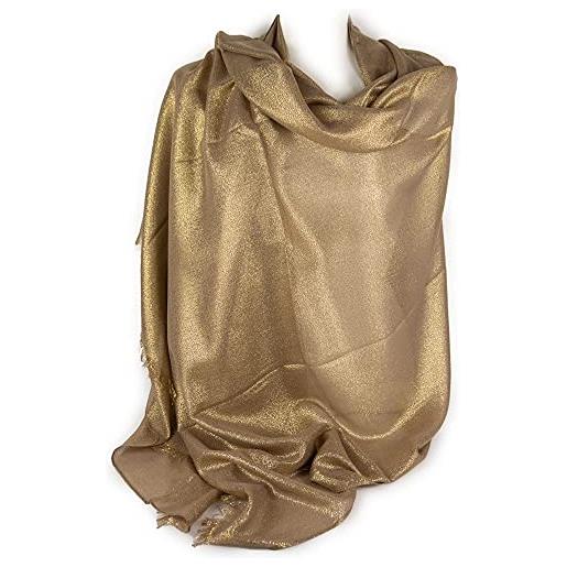 Emila stola dorata cerimonia donna coprispalle elegante gold glitter brillantini scialle glitterato grande per matrimonio abito da sera ragazza signora foulard leggero oro antico