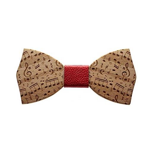 InLegnoWoodDesign papillon in legno di i. Roko con nodo in pelle rosso accessori moda cerimonia mod. Note musicali
