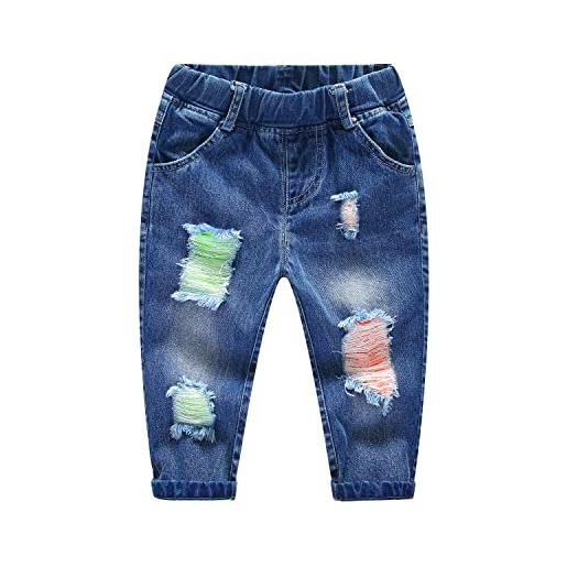 KIDSCOOL SPACE jeans strappati per bambini, pantaloni di jeans strappati con elastico in vita da bambino, blu, 2-3 anni