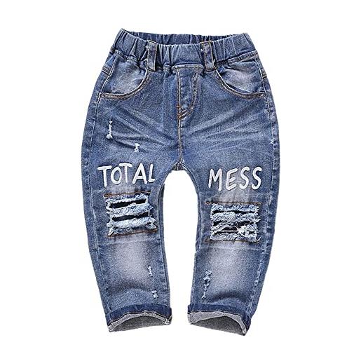 KIDSCOOL SPACE jeans strappati per bambini, pantaloni di jeans strappati con elastico in vita da bambino, azzurro, 6-12 mesi