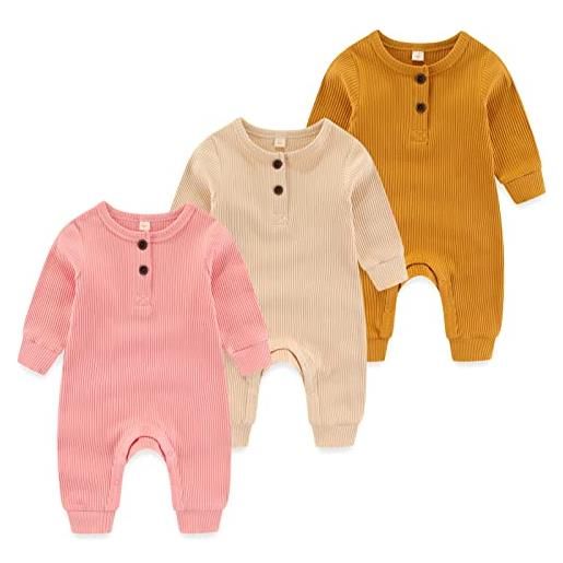 MAMIMAKA pagliaccetto in cotone senza piedi pigiama per neonati per bambini da 0 a 18 mesi, confezione da 3, set di tre pezzi - 3, 18 mesi