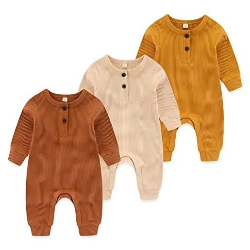 MAMIMAKA pagliaccetto in cotone senza piedi pigiama per neonati per bambini da 0 a 18 mesi, confezione da 3, set di tre pezzi - 3, 6 mesi