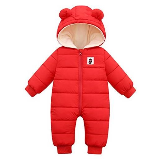 Happy Cherry - pagliaccetto inverno neonato con cappuccio cappotto caldo bambini tuta invernale abbigliamento bambino giacca imbottita tute da neve bambine - 6-12 mesi