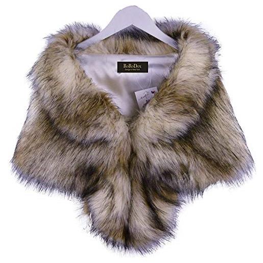 i-furzone scialle nuziale in pelliccia sintetica perfetto per nozze/festa/spettacolo (l (adatto per 52-60), volpe miscelazione del colore)
