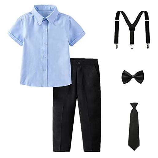 amropi ragazzi completini e coordinati bambino a maniche lunga camicie e pantaloni e cravatta bianco nero, 8-9 anni