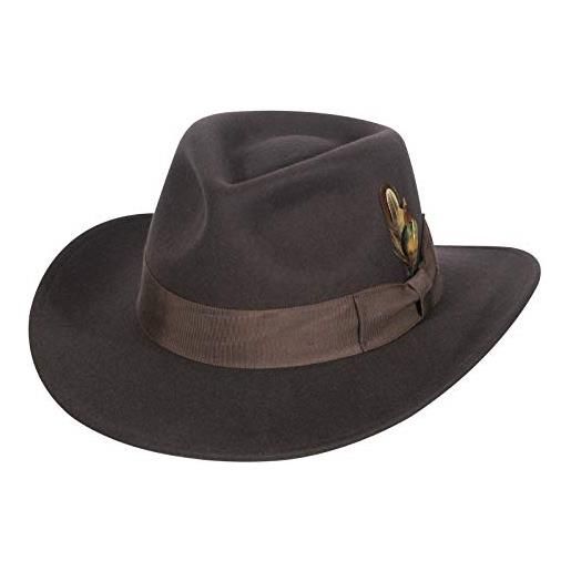 Jack&Arrow cappello da cowboy uomo feltro di lana western outback gambler tesa larga taglie regolabili crushable brown grosgrain trim l