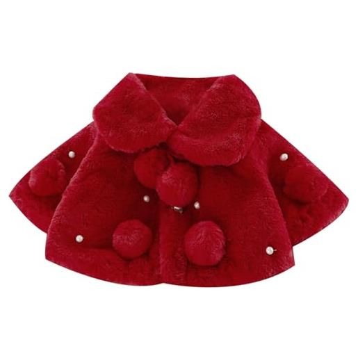 CHICTRY cappotto da neonate mantello in pelliccia sintetica cappotto da principessa capispalla mantellina giacca calda adorabile poncho abiti invernali abito da battesimo rosso 6-12 mesi