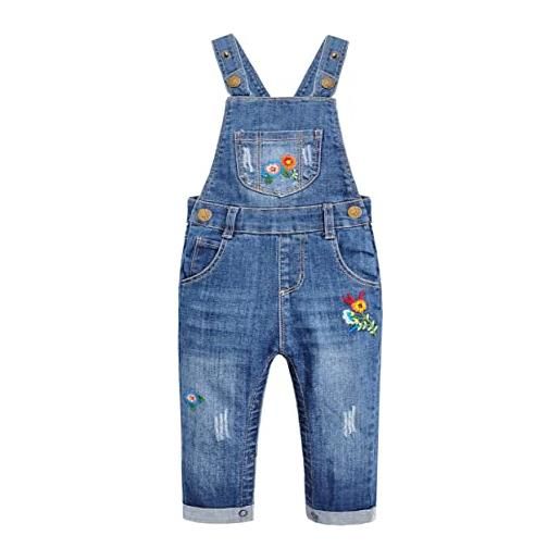 KIDSCOOL SPACE salopette di jeans per bebè e bimbe a scatto gamba/cavallo facile da cambiare pannolino, blu, 2-3 anni