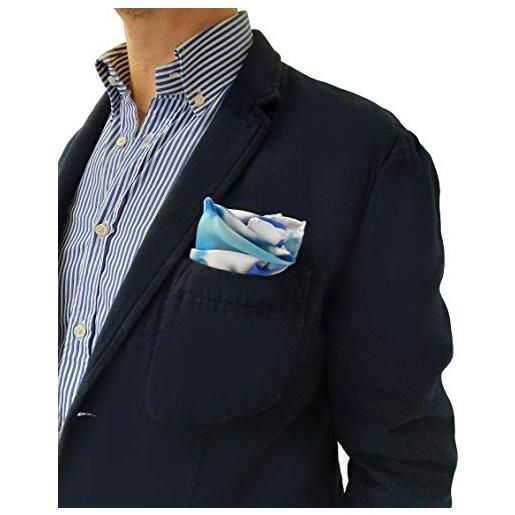 Silk of Como foulard seta per donna e uomo made in italy 100% - 37x37 cm - disponibili per tutte le stagioni - fazzoletto uomo elegante - inverno ideale per idee regalo originali (bleu mini)
