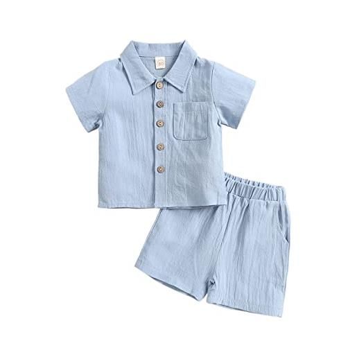 Verve Jelly toddler baby boy outfit 2 pezzi pantaloncini estivi set solid top manica corta camicia e pantaloncini set di vestiti 110 blu 2-3 anni
