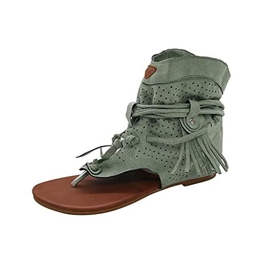 Take Idea sandali da donna in stile retrò, piatti hollow out con frange in rete, resistenti all'usura, traspiranti, comodi, verde, 41