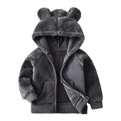 CAMILIFE giacca in pile ispessita per bambini bambina ragazzi con cerniera cappuccio giacca in pile giacca con cappuccio orecchie da orso giacca per bambini - blu reale taglia del produttore 130