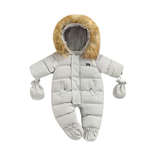 Loalirando giubbino neonato unisex 6-24 mesi con cappuccio e zip tuta imbotita bimbo invernale con guanti e scarpe caldo piumino bambino romper regalo (blu, 18-24 mesi)