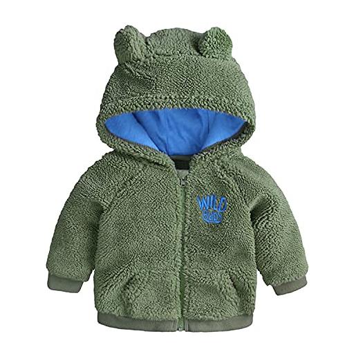 Verve Jelly del bambino ragazze ragazzi bambino giacca cappuccio in pile cappuccio inverno caldo colore solido cappotto simpatico orso orecchio maglione vestiti spessore verde 3-6 mesi
