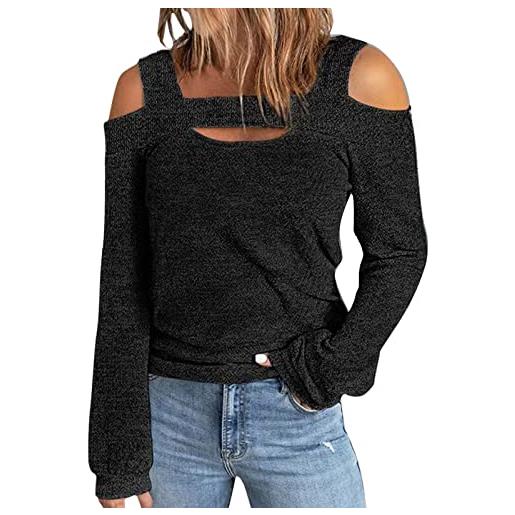 PTLLEND pantaloni pizzo camicetta da donna solid camicetta casual a maniche lunghe con spalle scoperte camicetta top vestiti invernali maglione