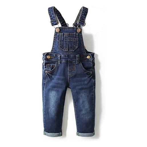 KIDSCOOL SPACE salopette di jeans alla moda patchwork per cambio pannolino facile da neonato, blu, 3-4 anni