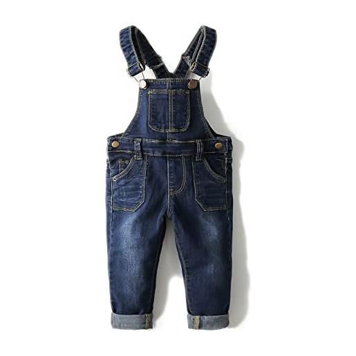 KIDSCOOL SPACE salopette di jeans da ragazzo e ragazza, maglione di jeans slim carino da bambino, blu, 12-18 mesi