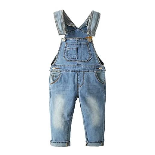 KIDSCOOL SPACE salopette di jeans alla moda patchwork per cambio pannolino facile da neonato, blu, 3-4 anni