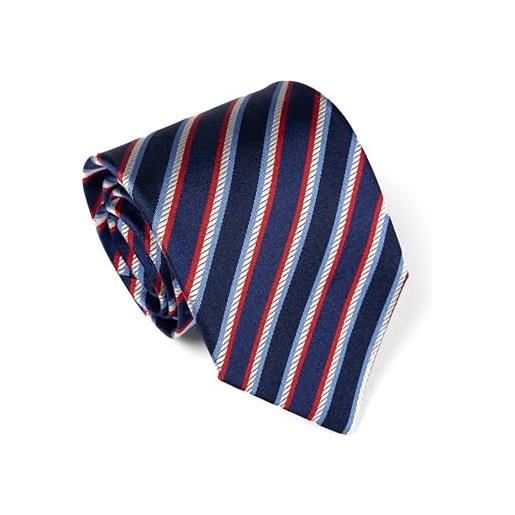 Remo Sartori - cravatta in pura seta blu regimental a righe bianche e rosse, made in italy, uomo
