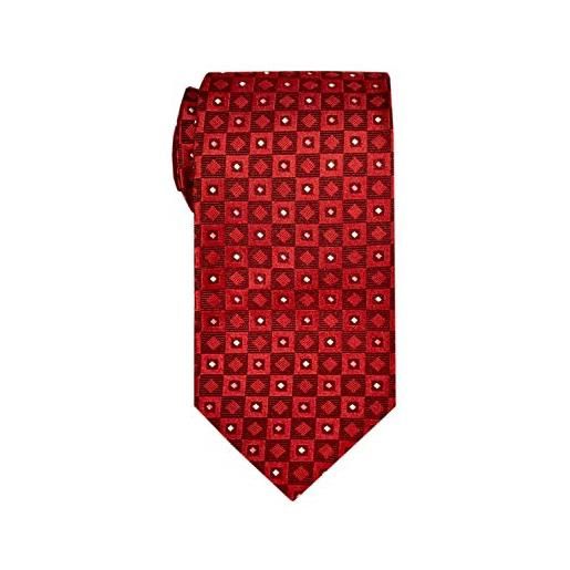 Remo Sartori - cravatta lunga extra lunga xl in seta fantasia geometrica, lunghezza da 155 cm a 175 cm, made in italy, uomo (rosso, lunghezza 175 cm)