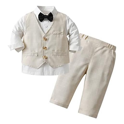 AIEOE 3 pcs completo neonato maschio battesimo camicia + giacca + pantaloni + cravatta a farfalla maniche lunghe adatto da 2-3 anni blu