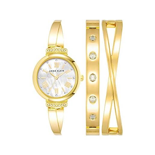 Anne klein set orologio da donna con cristalli incastonati, ak/2245, oro