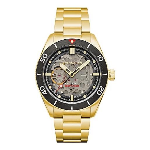 Spinnaker mens 40mm croft mid size automatic limited edition medallion black watch with skeleton dial and stainless steel bracelet sp-5095-44