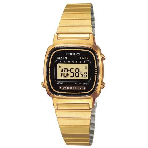 Casio - la-670wg-1 - orologio da donna, movimento al quarzo digitale, quadrante dorato, braccialetto in metallo dorato