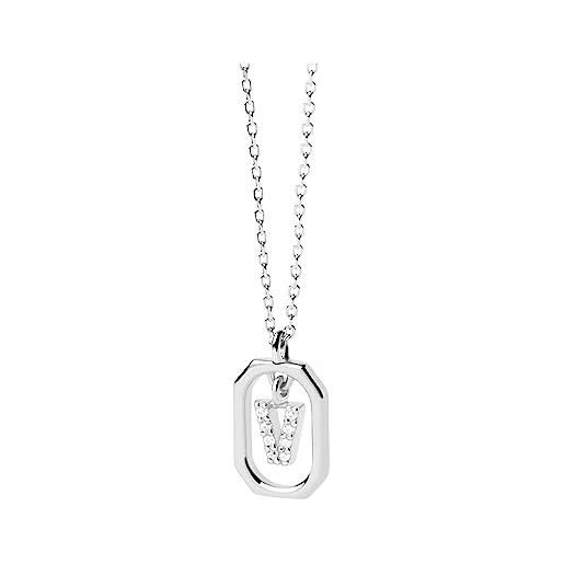 P D PAOLA pdpaola mini letter v silver necklace, onesize, argento sterling, zirconia cubica