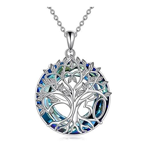 YFN 50 anni albero della vita collana cristallo blu argento sterling ciondolo compleanno regali gioielli per nonna madre
