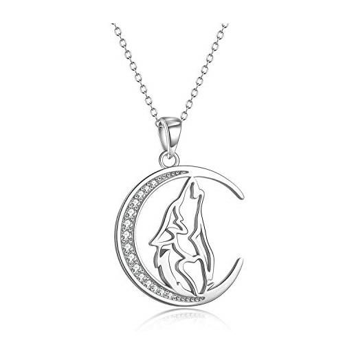 YFN collana con ciondolo lupo collana in argento sterling 925 con luna crescente 18 gioielli per il giorno del compleanno per la moglie fidanzata