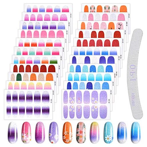 EBANKU 22 fogli adesivi per nail art strisce autoadesive gradiente avvolgente adesivi per smalto per unghie kit di decorazione per manicure con lima per unghie 1pc per donne ragazze (a)