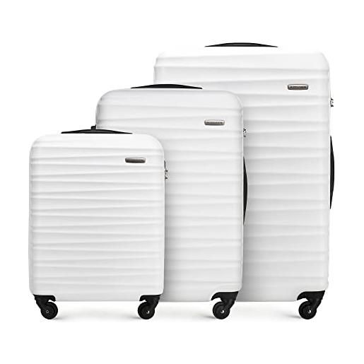 WITTCHEN valigia da viaggio bagaglio a mano valigia da cabina valigia rigida in abs con 4 ruote girevoli serratura a combinazione maniglia telescopica groove line set di 3 valigie bianco