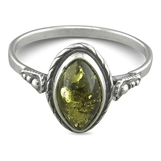 Designer Inspirations Boutique anello vintage in argento sterling con orlo a corda, ovale in ambra verde, con spalle ornate, gioielli in ambra, misure disponibili l-r e argento, 59 (18.8), cod. R6637g-m&m-cme-r-ring