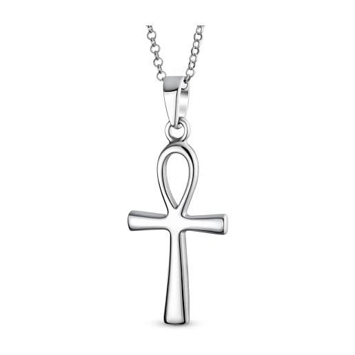 Bling Jewelry unisex grande collana pendente croce egiziana ankh chiave della vita religiosa per donne uomini adolescenti lucida in argento sterling. 925