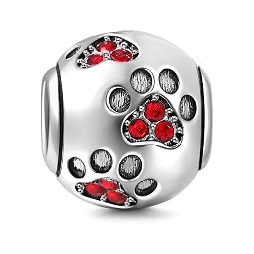 YASHUO Jewellery charm zampa cane argento massiccio braccialetti ciondolo animale cristallo braccialetti, colore: rosso