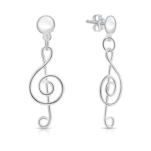 DTPsilver dtp silver - orecchini pendenti donna argento 925 chiave di violino - orecchini nota musicale di argento 925 - diametro 11 mm
