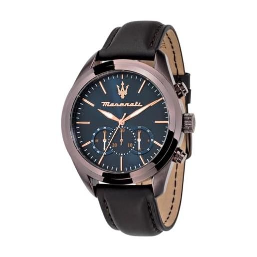 Maserati orologio da uomo, collezione traguardo, movimento al quarzo, cronografo, in acciaio e cuoio - r8871612008