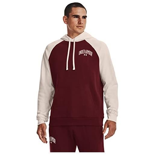 Under Armour felpa con cappuccio rival wordmark colorblock, (690) rosso castano/bianco onice/bianco onice, large uomo