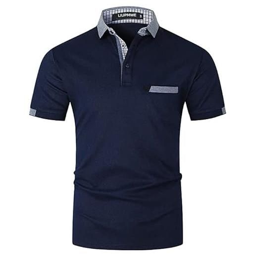 LIUPMWE polo uomo manica corta cotone t-shirt chic casual contrasto colori tennis golf poloshirt, blu01,3xl