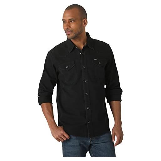 Wrangler iconic regular fit snap shirt camicia button-down, denim nero, m uomo