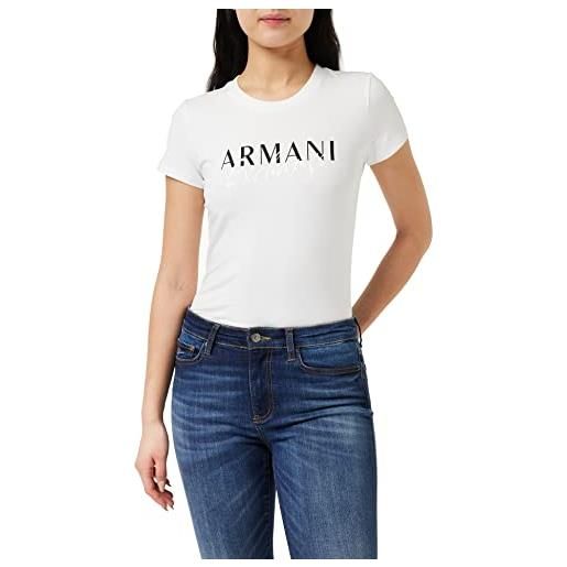ARMANI EXCHANGE stampa logo sostenibile, slim fit, bold e italics, t-shirt donna, bianco, xl
