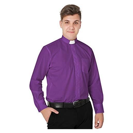 IvyRobes camicia prete a maniche lunghe da uomo clergyman con colletto sacerdote per unisex skyblue