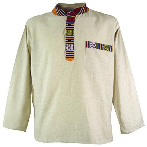 GURU SHOP guru-shop, camicia nepal etno-pescatore, camicia goa, crema, cotone, dimensione indumenti: l, camicie