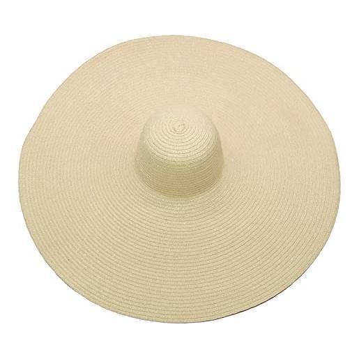 Dremokay cappelli da spiaggia oversize a tesa larga per le donne cappello di paglia grande protezione uv parasole pieghevole cappello estivo 70 cm, beige, taglia unica